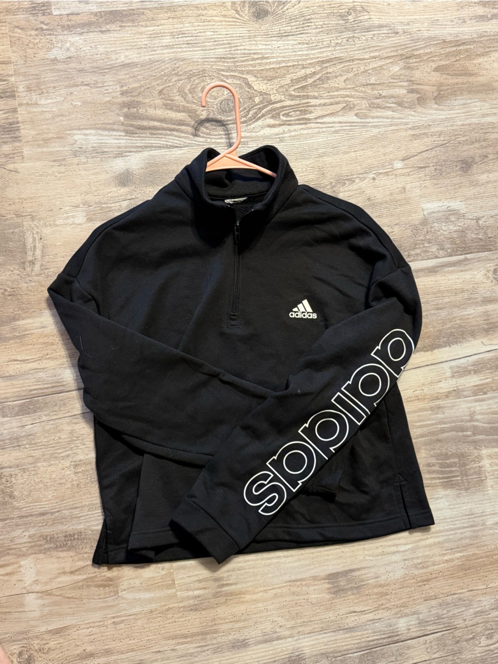 adidas Black cropped hoodie with White Logo Stripe